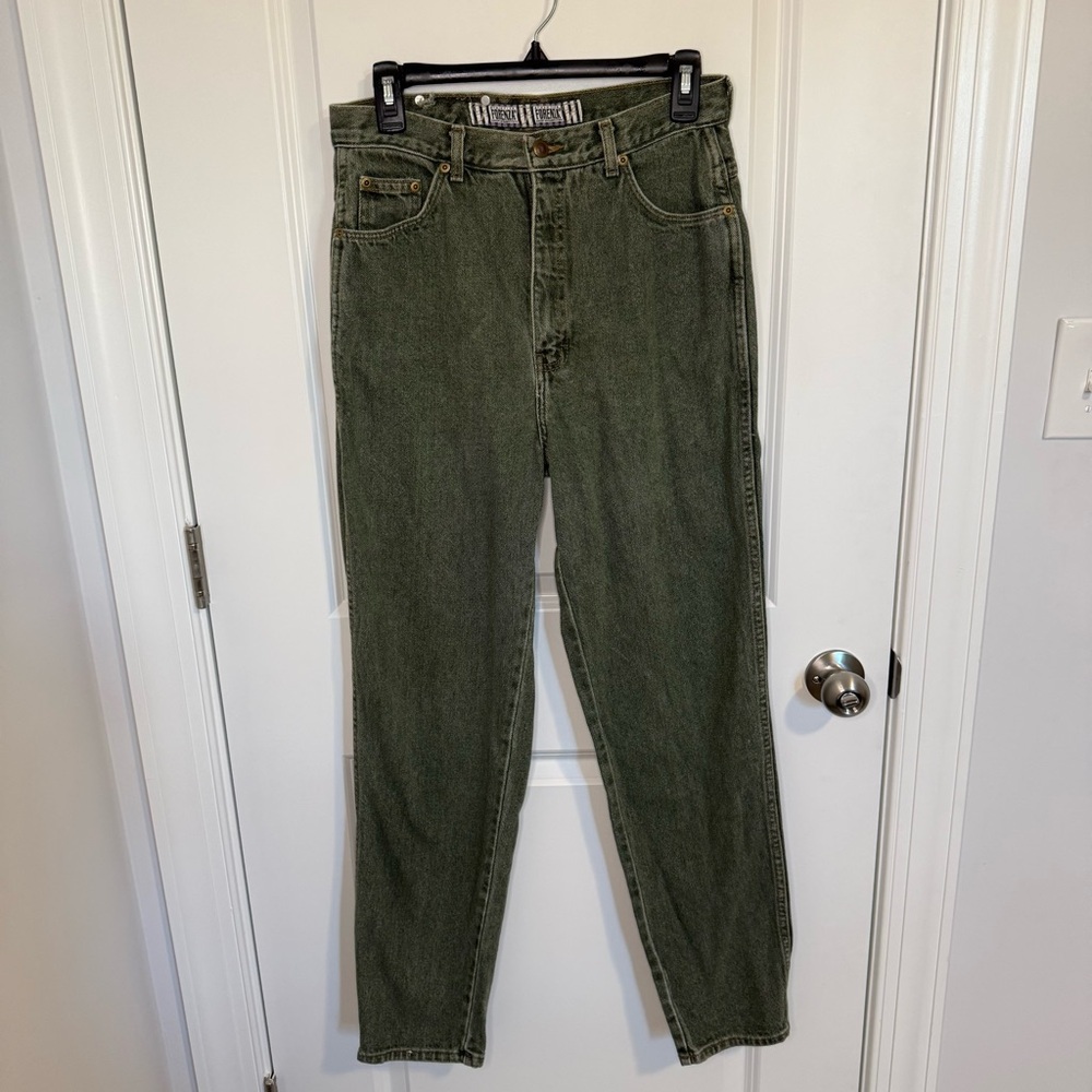 Forenza Green Denim Acid Washed Straight Legged Mom Jeans Size 12 Vintage 90’s